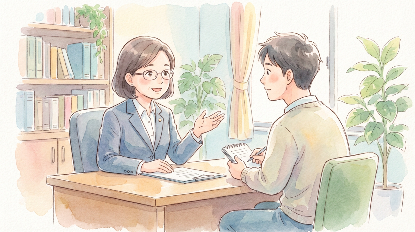 相手方との交渉を続けるべきか打ち切るべきかについて、交渉経過や証拠を確認しながら慎重に検討している法律相談の場面