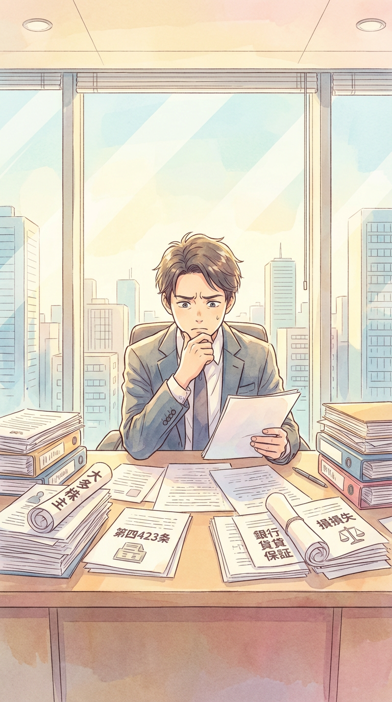 提出資料や反論メモを見ながら、相手方主張への反論を整理している様子を表した挿絵