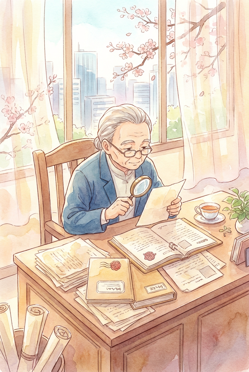 種類株式の内容や権利の違いを資料で確認しながら、株式購入の注意点を整理している様子を表した挿絵