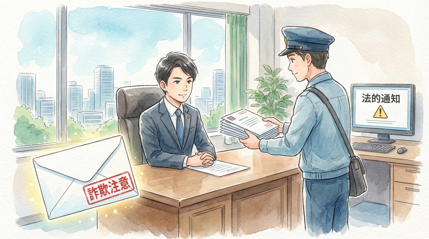 相手方から届く書類や架空請求への注意点について、本物の法的手続との違いを確認しながら慎重に検討している法律相談の場面