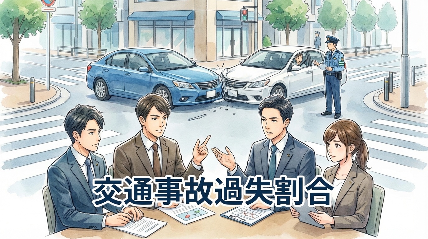交通事故の過失割合について、事故状況や資料を確認しながら妥当な割合を慎重に検討している法律相談の場面