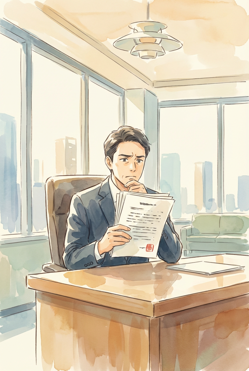 請求認諾の意味や訴訟上の効果を資料で確認しながら整理している様子を表した挿絵