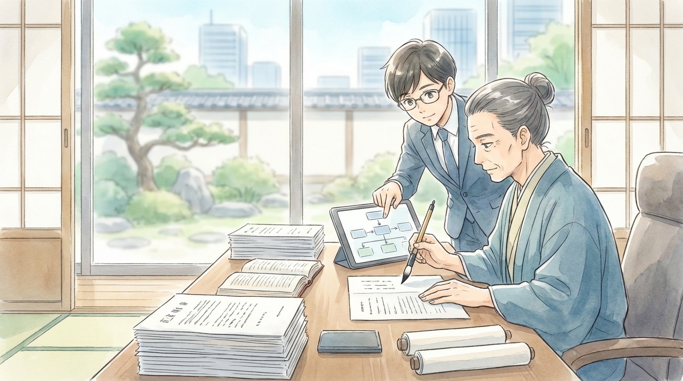 主張に法的根拠があるかどうかについて、前提事実や資料を確認しながらさらに深く検討している法律相談の場面