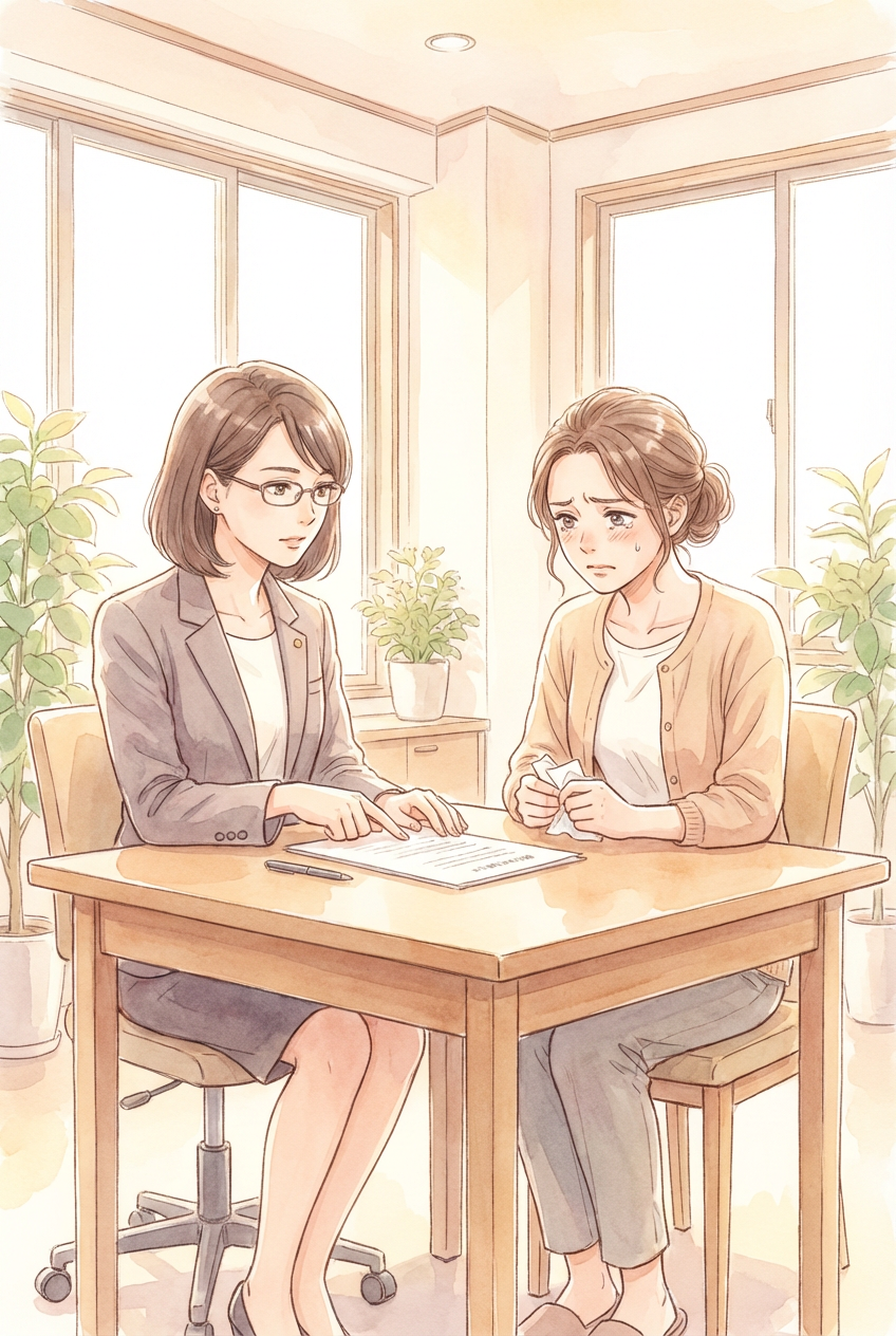 相談内容の事実関係と法的根拠を照らし合わせながら、主張の妥当性を整理している様子を表した挿絵