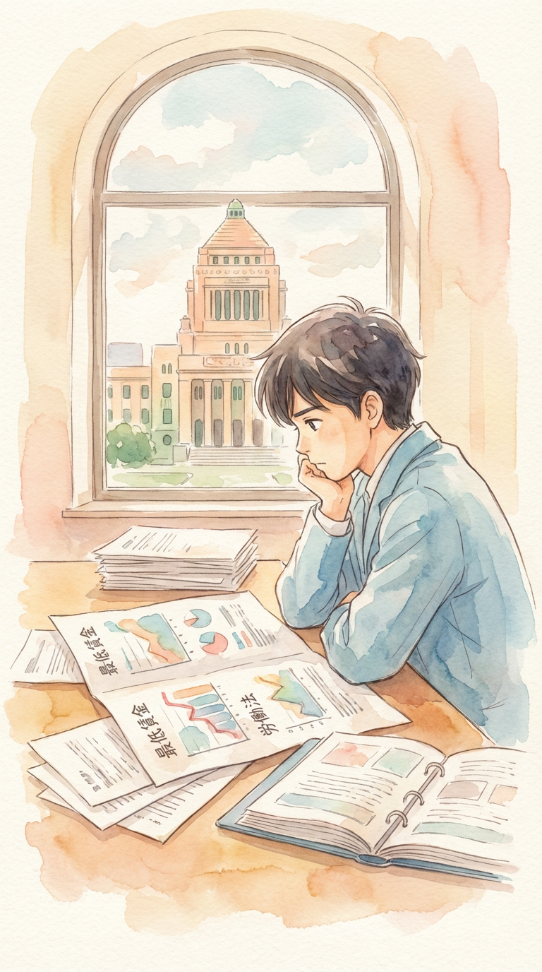 賃金表や労働条件通知書を見ながら、最低賃金との関係を整理している様子を表した挿絵