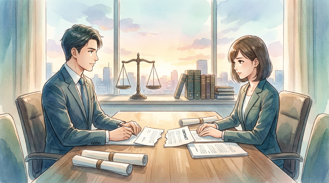 示談しているはずなのに紛争が再燃した場面で、示談書や合意内容を確認しながら問題点を慎重に検討している法律相談の場面