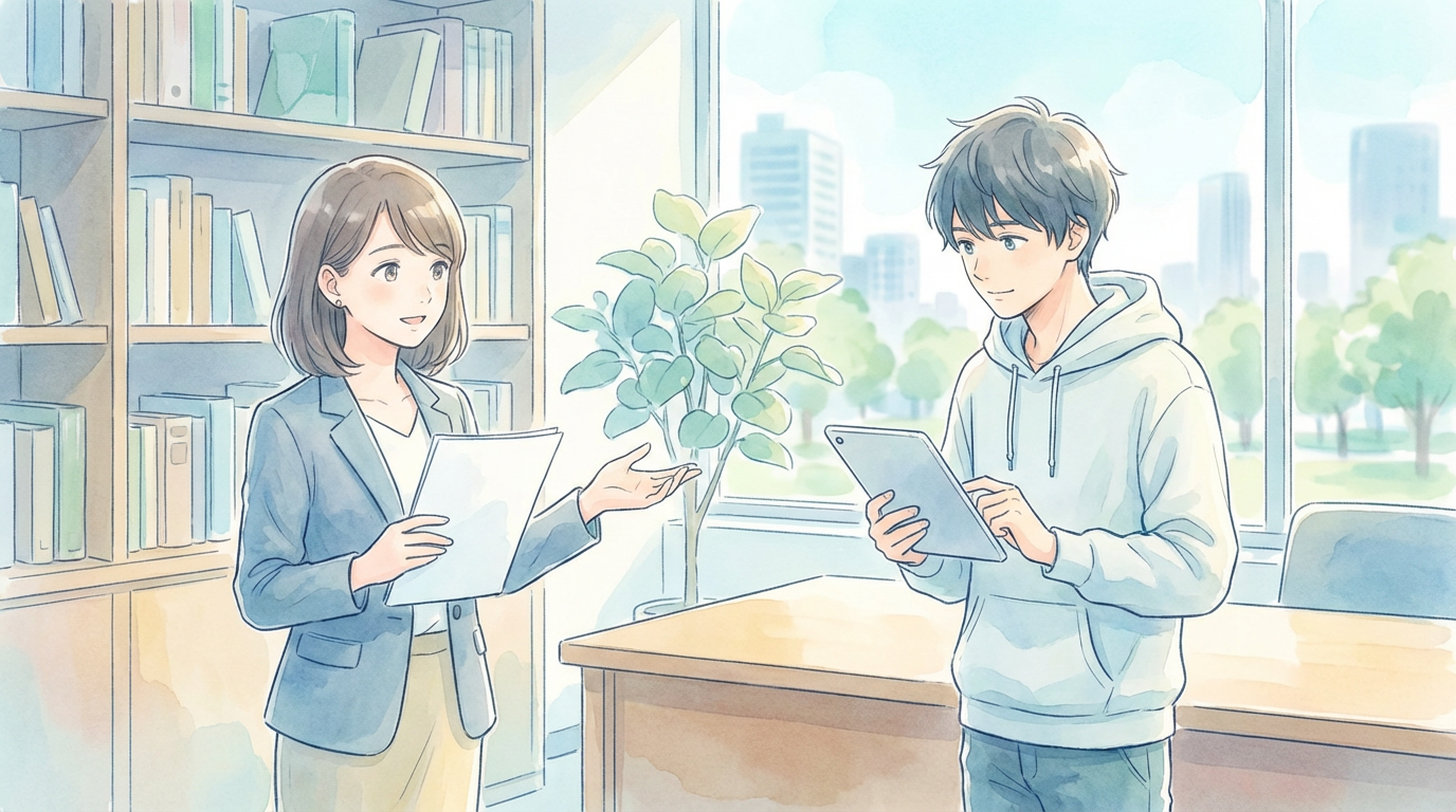 重大事件の報道を前に、刑事責任や背景事情を落ち着いて考察している法律相談の場面