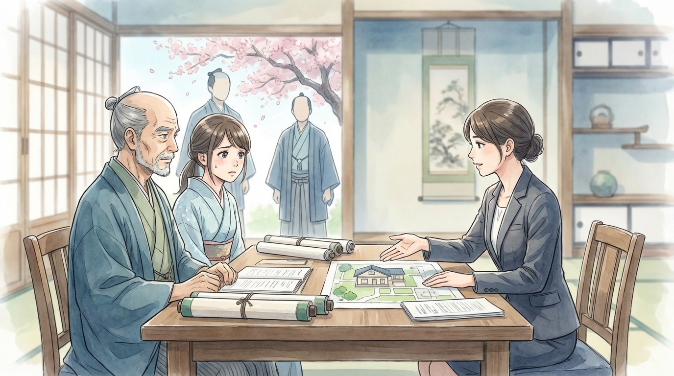 裁判傍聴のポイントについて、法廷の流れや傍聴時の注意点を落ち着いて確認している場面