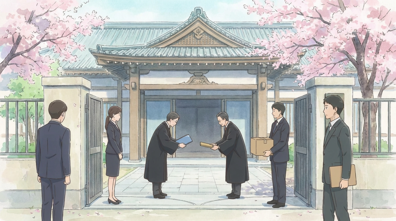 人事異動に伴う訴訟対応について、引継資料や訴訟記録を確認しながら慎重に検討している法律相談の場面