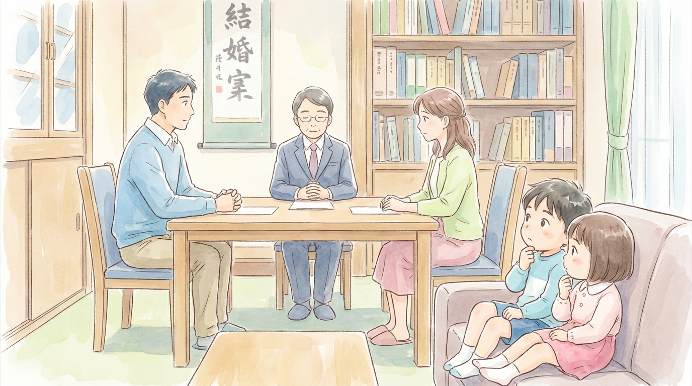 契約書作成の重要性について、取引内容や条項案を確認しながら慎重に検討している法律相談の場面