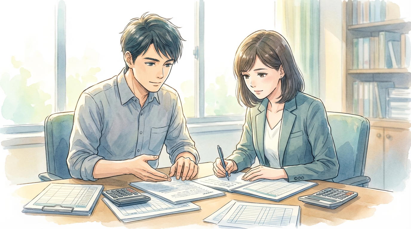 契約交渉の進め方について、相手方とのやり取りや契約条件を確認しながら慎重に検討している法律相談の場面