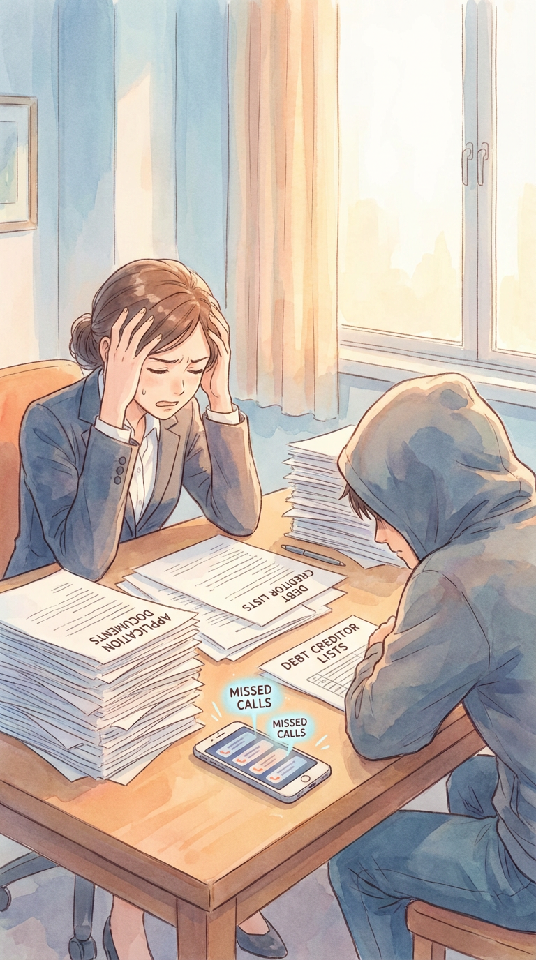 契約条件や交渉メモを見ながら、契約交渉のポイントを整理している様子を表した挿絵