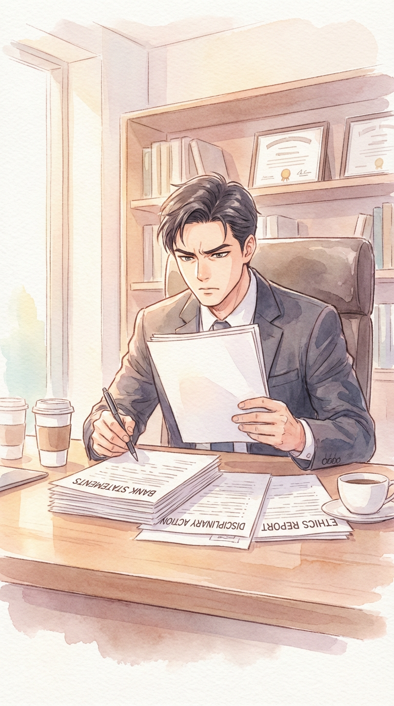 契約書や解除通知を見ながら、契約解除の要件や流れを整理している様子を表した挿絵