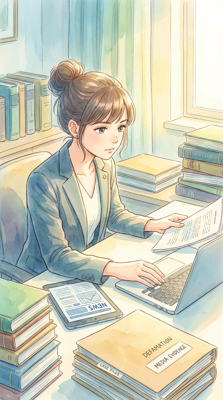 民事手続と刑事手続の資料を見比べながら、それぞれの違いを整理している様子を表した挿絵