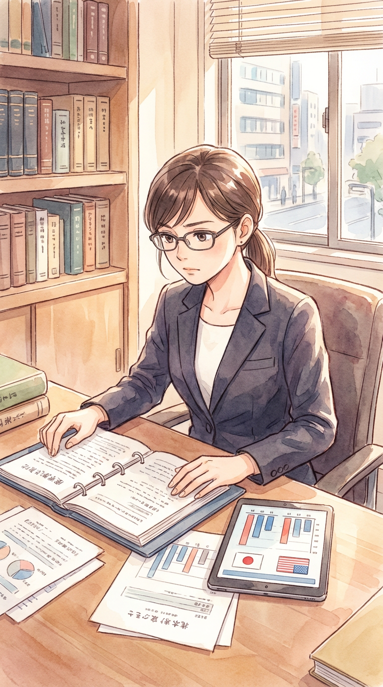 通知書案や請求資料を見ながら、回答期限の設定方法を整理している様子を表した挿絵