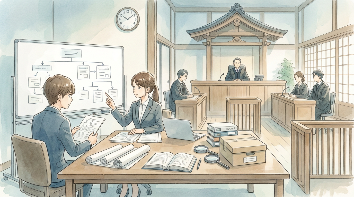 交通機関の麻痺時に法的根拠がある請求は何かについて、運送約款や旅行資料を確認しながら慎重に検討している法律相談の場面