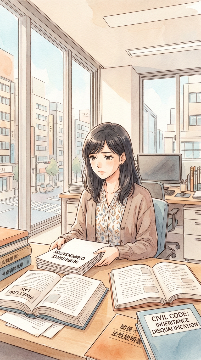 運送約款や旅行資料を見ながら、欠航や交通麻痺時の請求可否を整理している様子を表した挿絵