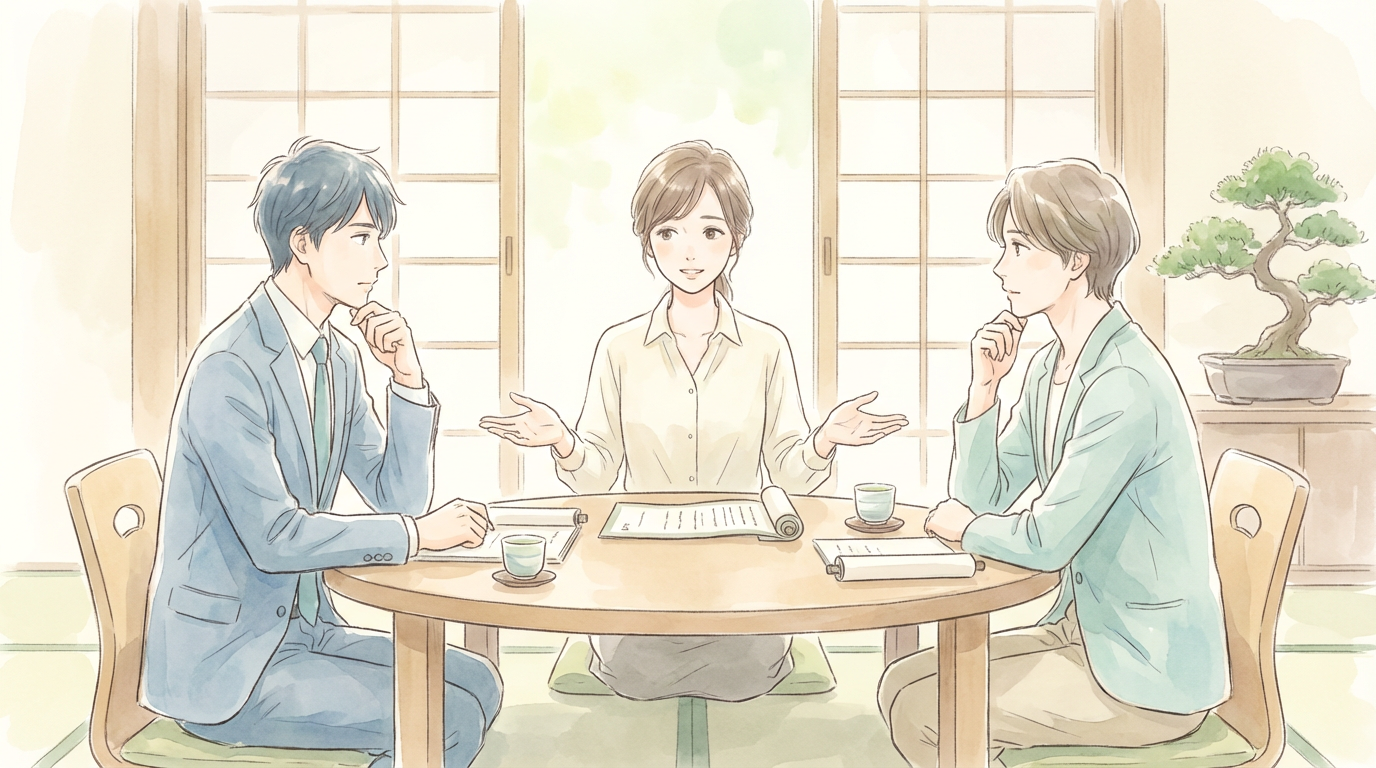 紀州のドン・ファン事件の公判報道を踏まえ、状況証拠や裁判員裁判の仕組みを慎重に検討している法律相談の場面