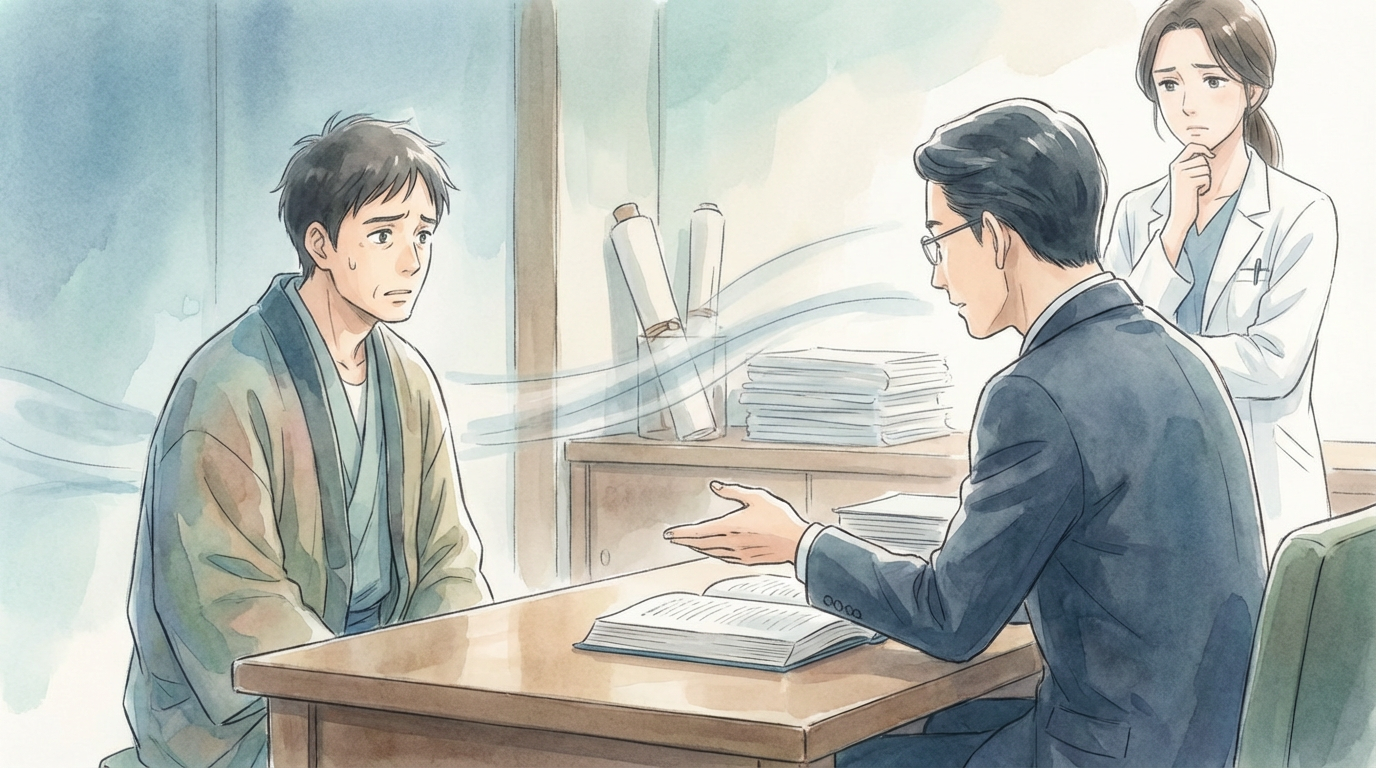 主張に法的根拠があるかどうかについて、事実関係と法的評価を対比しながら慎重に検討している法律相談の場面