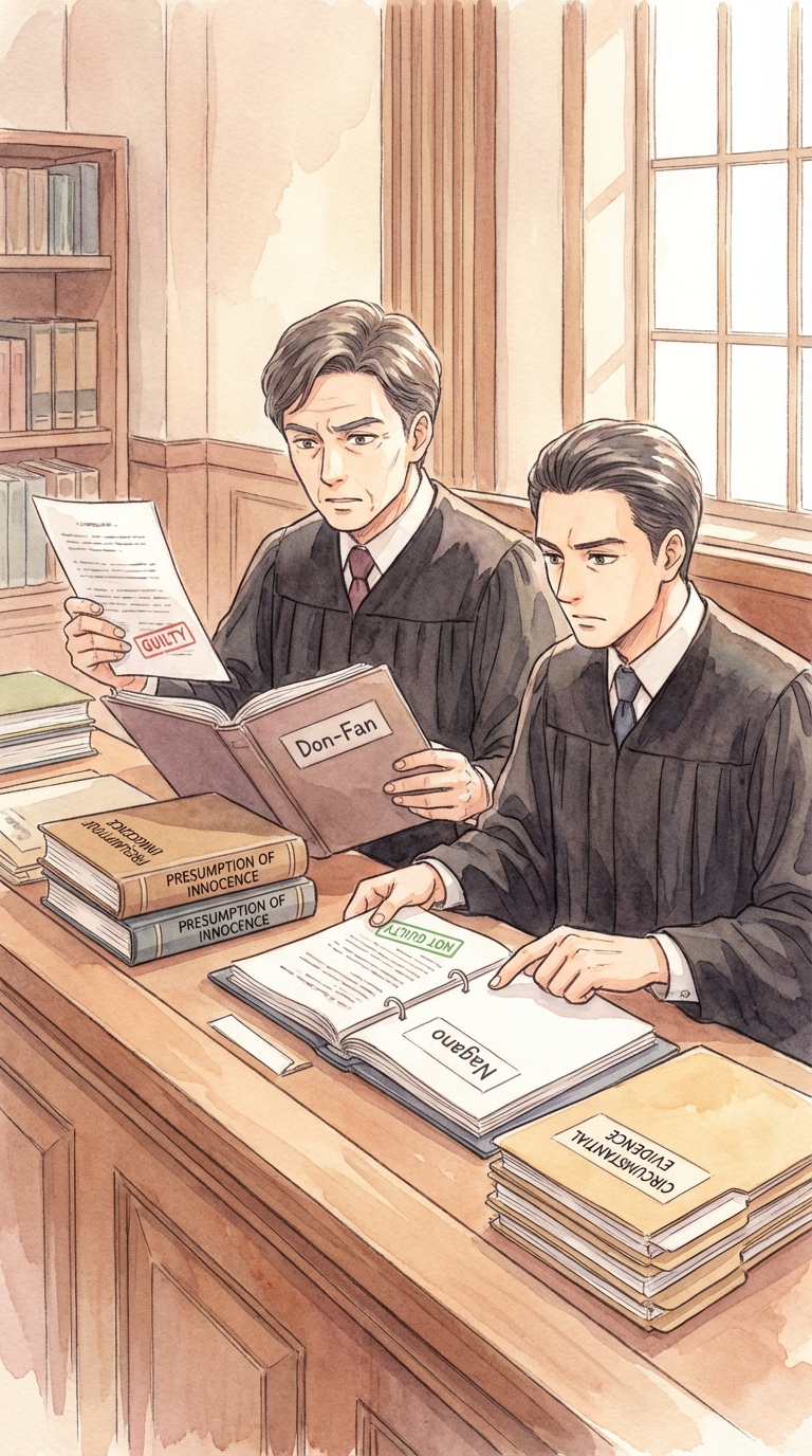 契約書案や条項メモを見ながら、契約締結時の注意点を整理している様子を表した挿絵