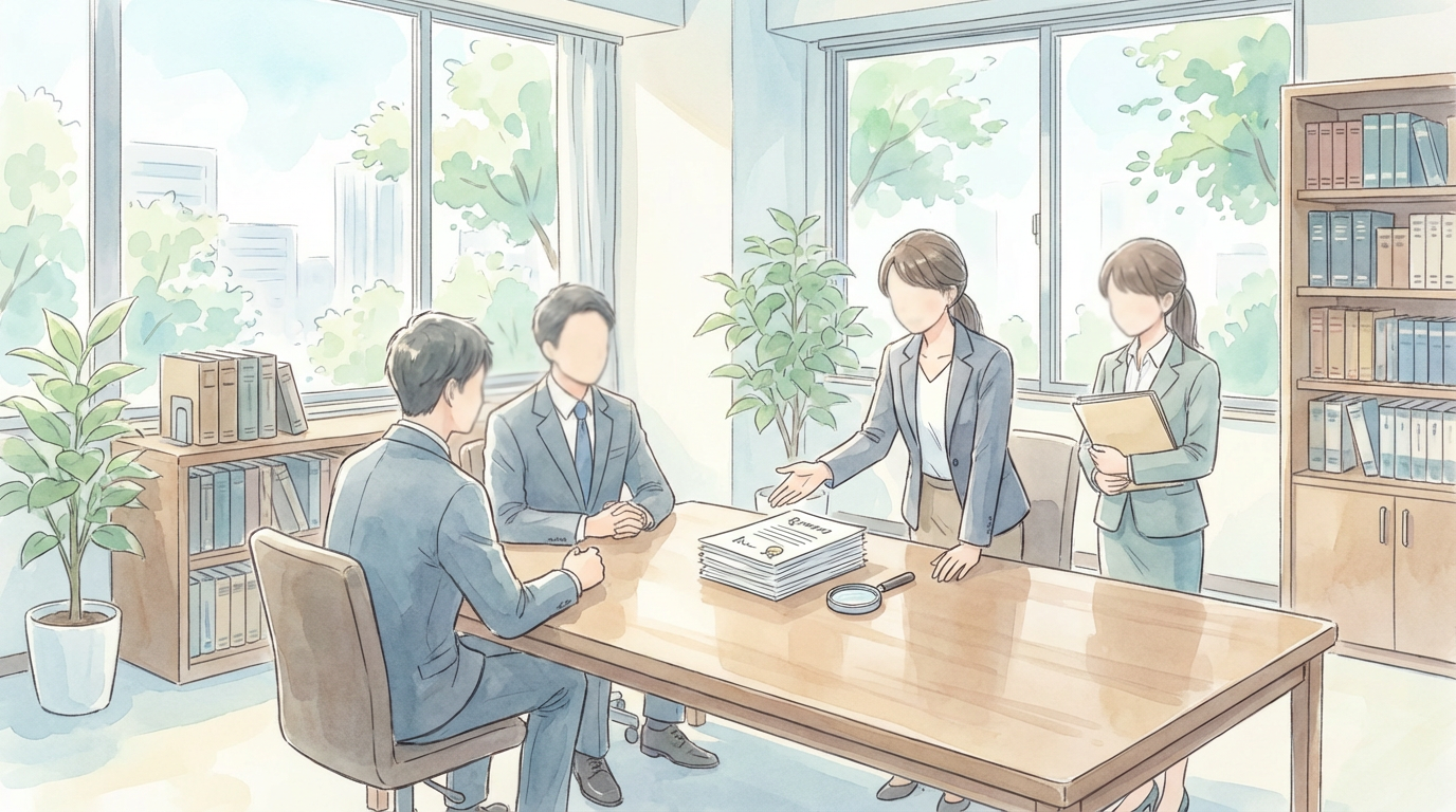 守秘義務や口外禁止条項の意味について、示談書や報告書の記載を確認しながら慎重に検討している法律相談の場面