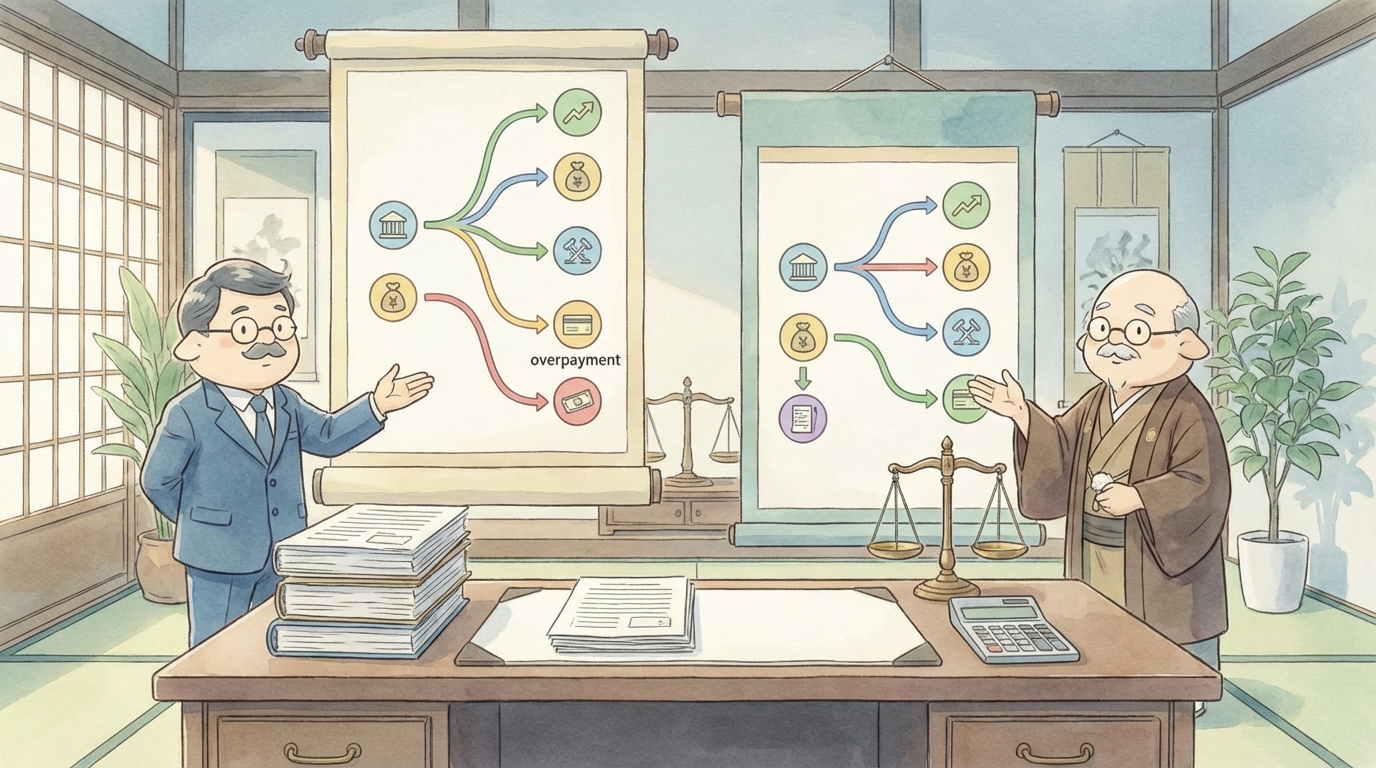 契約書の文言解釈について、条項の意味や前後関係を確認しながら慎重に検討している法律相談の場面