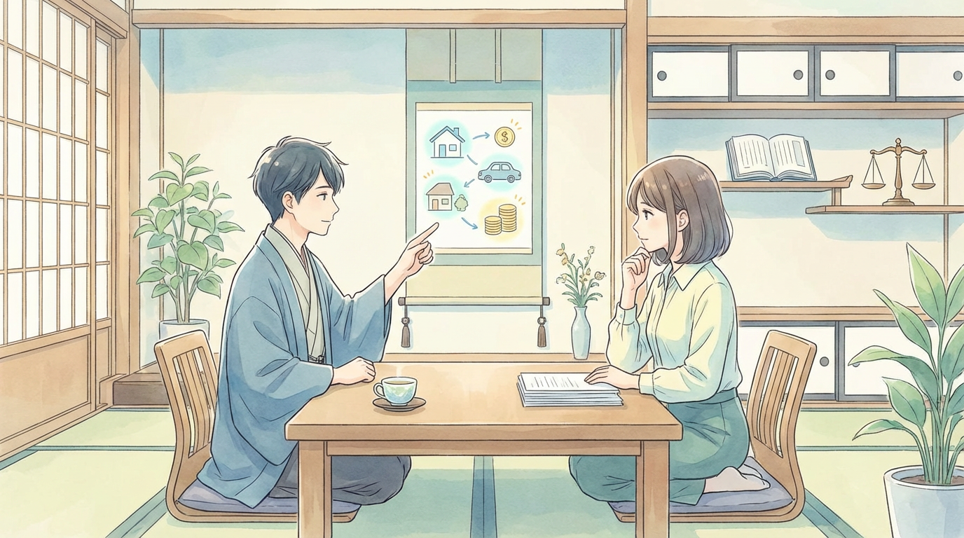 損害額の算定方法について、証憑や計算資料を確認しながら慎重に検討している法律相談の場面